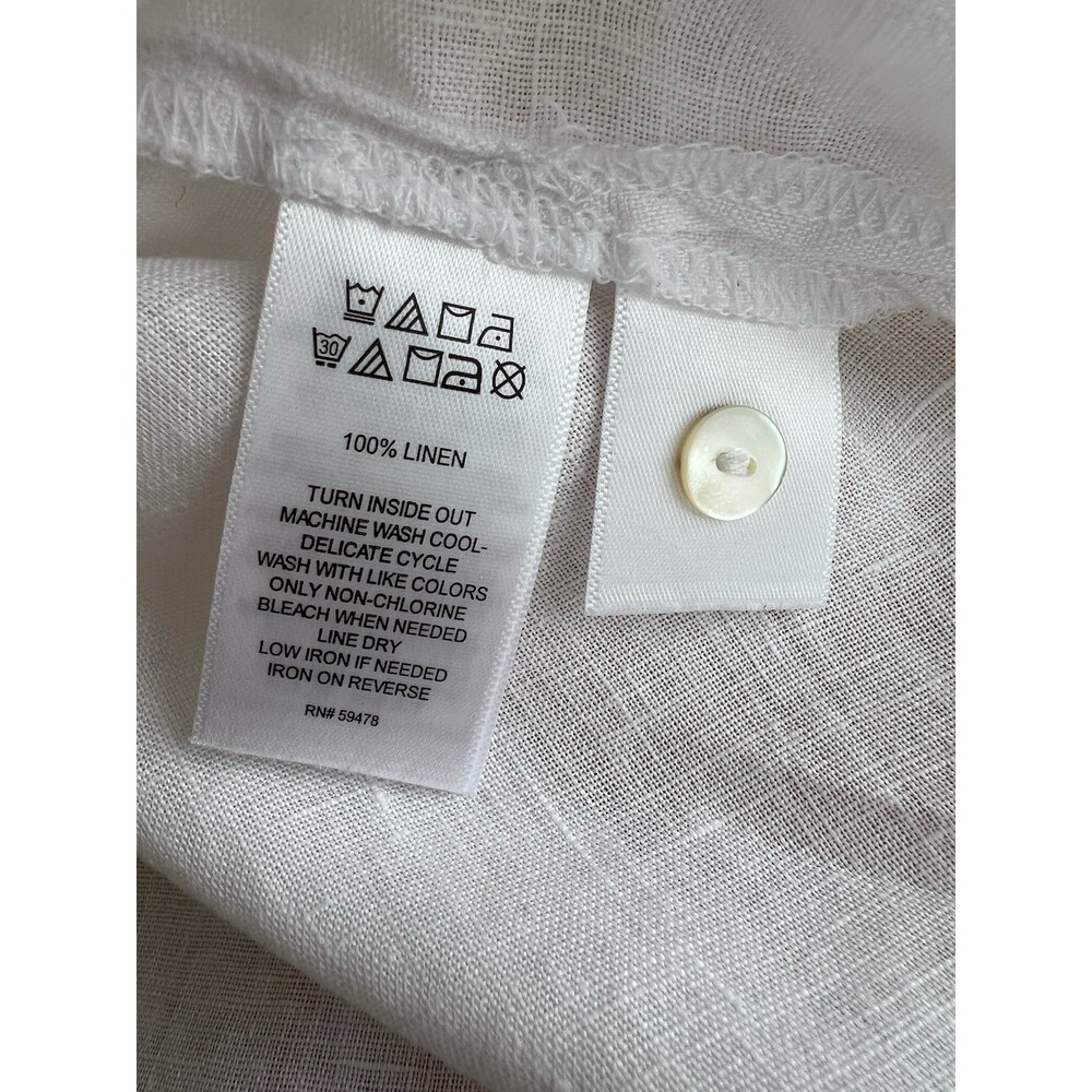 Tahari 100% Linen Long Sleeve Roll Tab Tunic Blouse Lagenlook Crisp White 1X - Picture 8 of 10